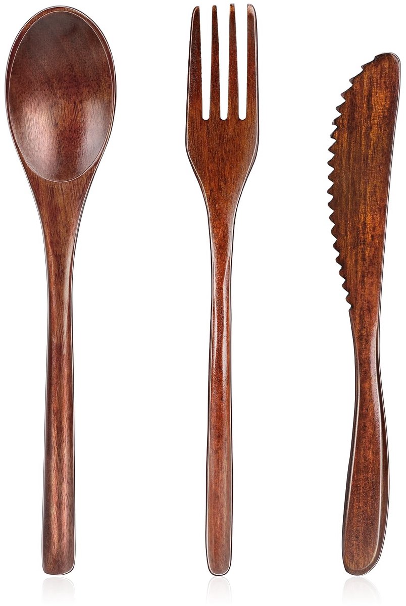 Omgoods - 3 Stuks Herbruikbare Houten Bestekset Japanse Stijl