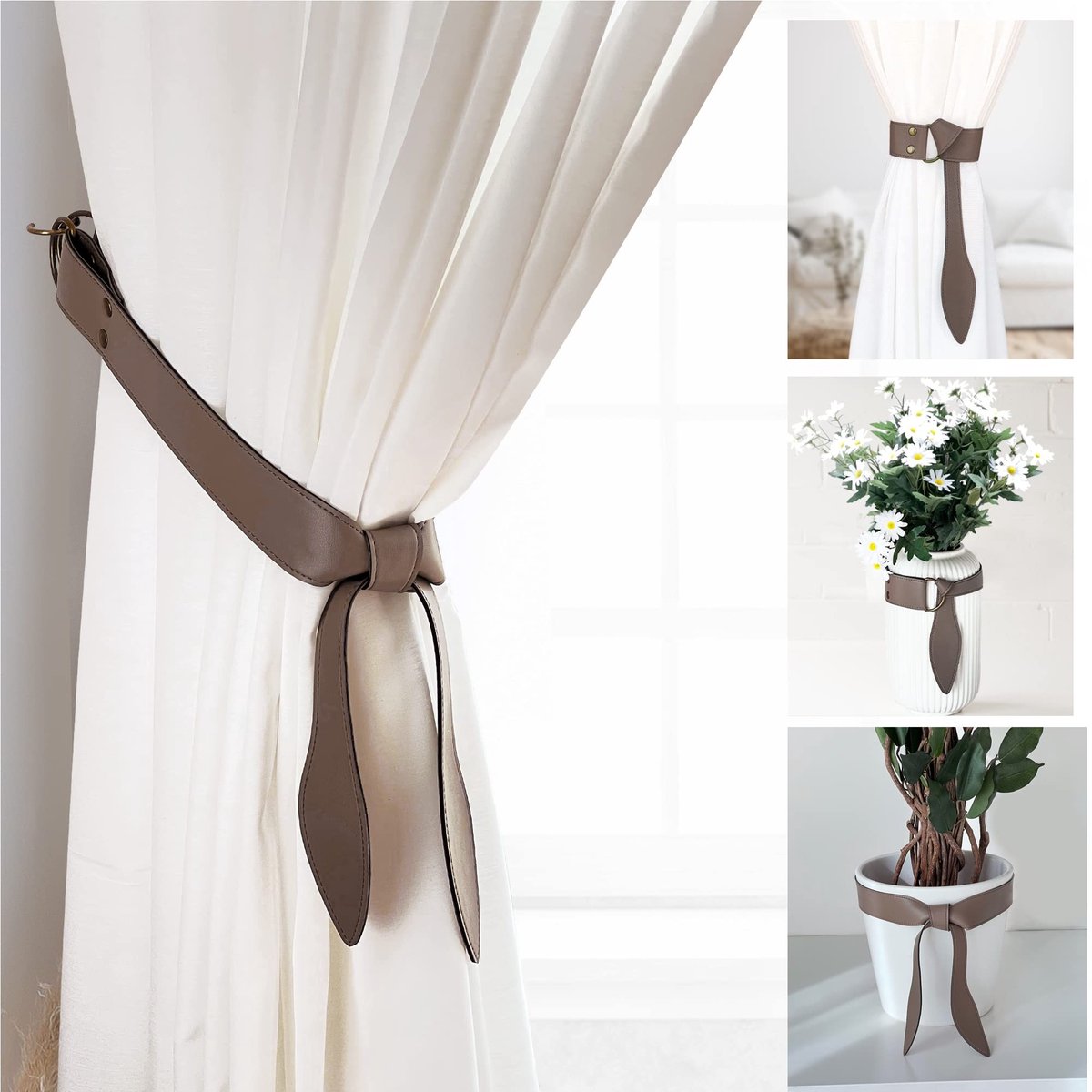 Omgoods - Set van 2 Designer Gordijnhouders van Synthetisch Leer - Grijs