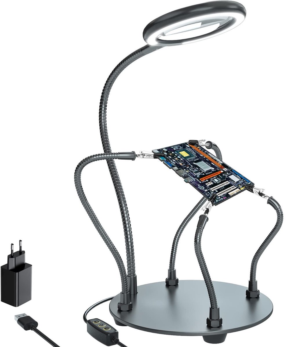 Omgoods - Magnifier met Licht en Derde Hand - 3x Vergrootlamp voor Solderen en Modelbouw