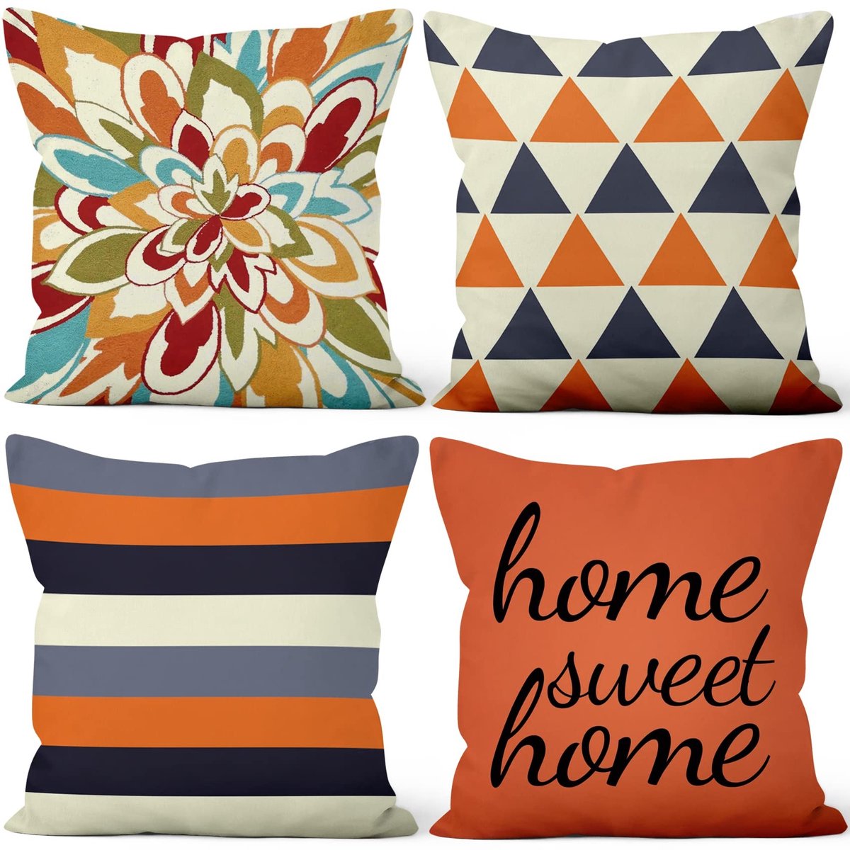 Omgoods - Set van 4 Geometrische Kussenslopen in Oranje en Beige