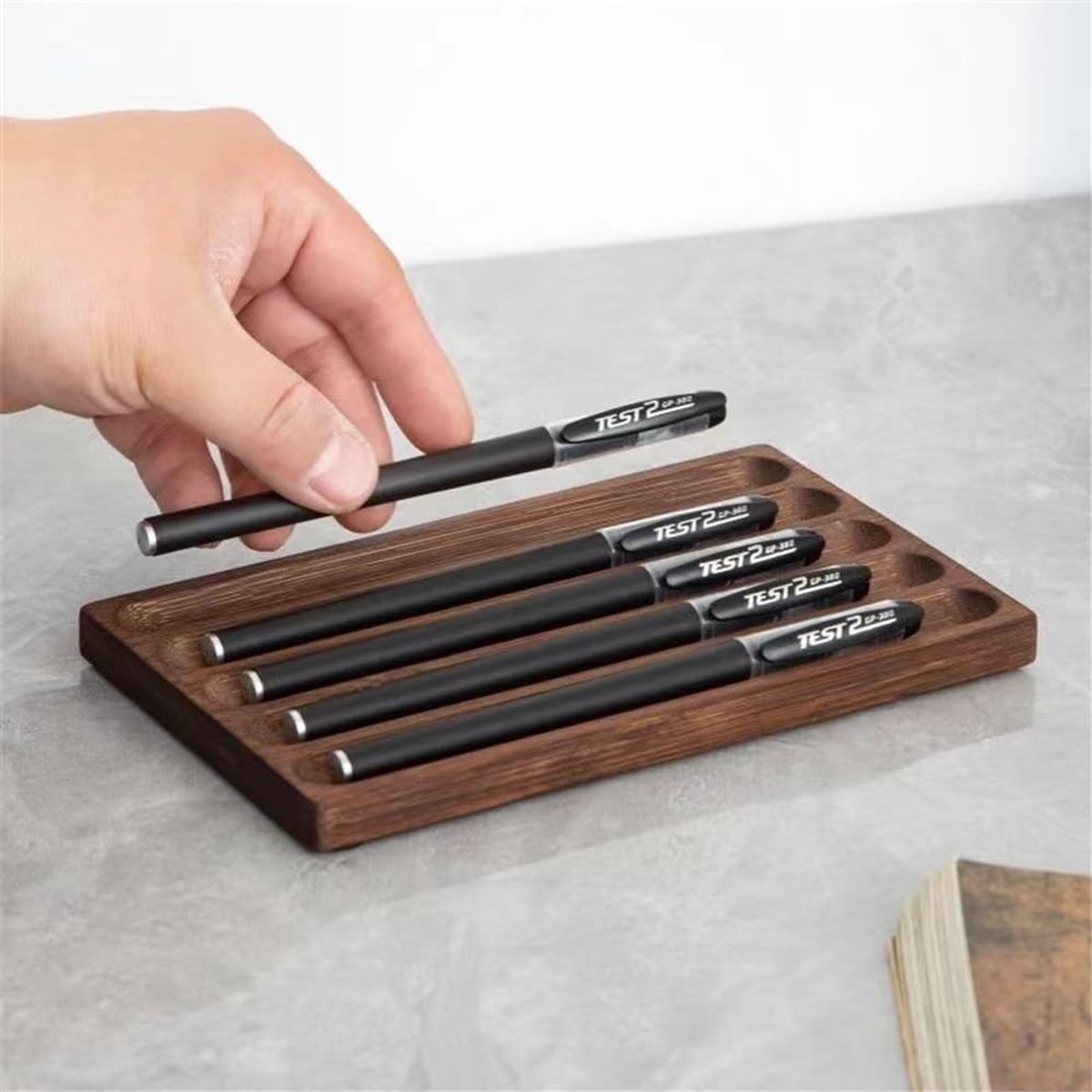 Omgoods - Penhouder Organizer voor Bureau - Walnoot Hout - 3 Compartimenten