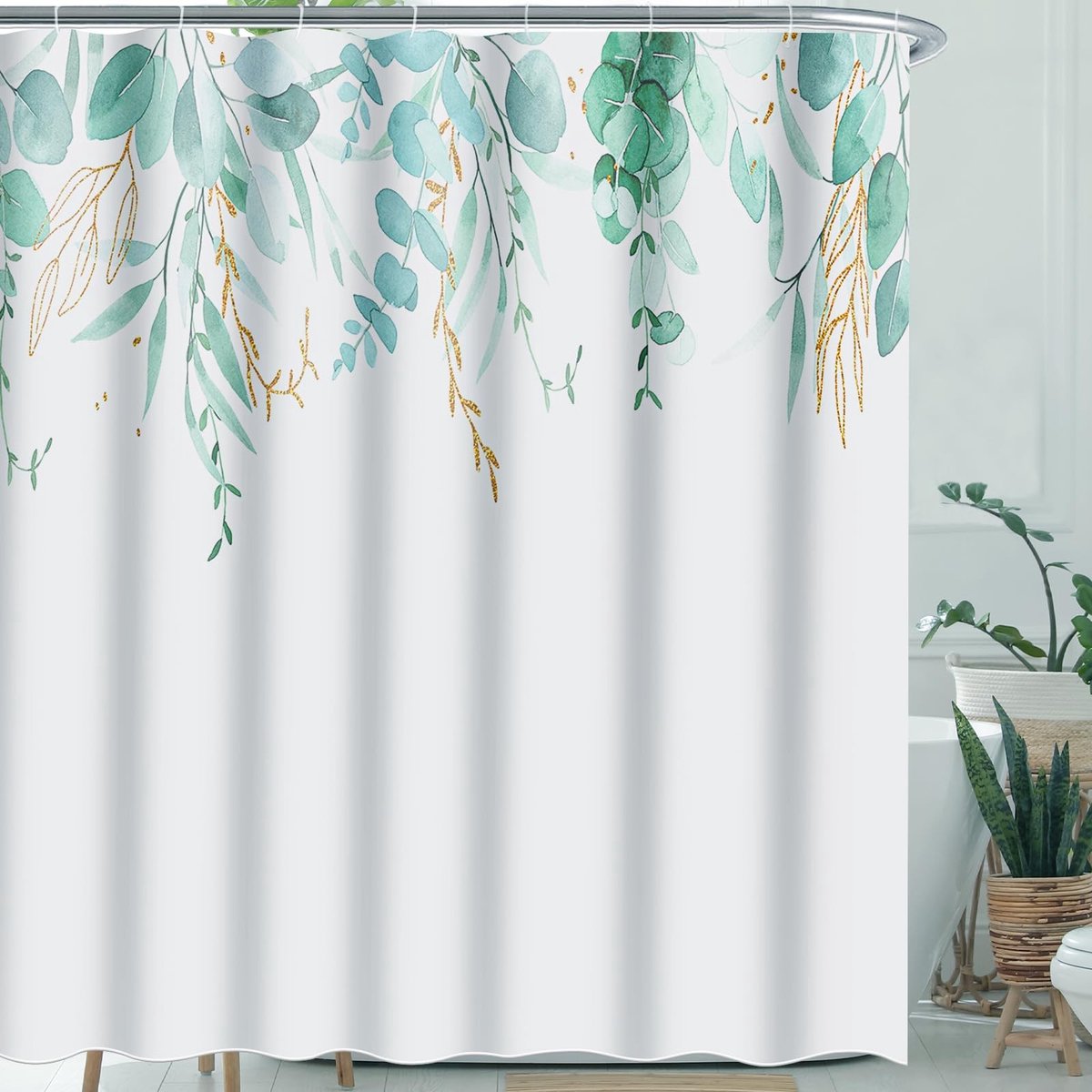 Omgoods - Waterdichte Douchegordijn 180x200 cm met Groene Bladeren en Gele Bloemen