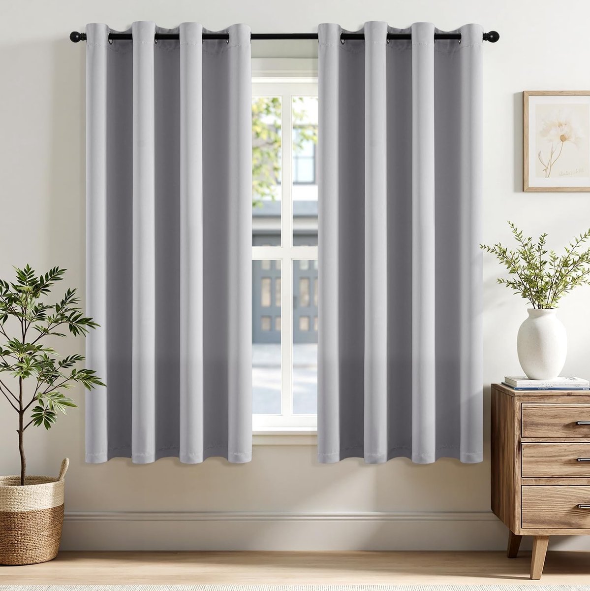 Omgoods - Gordijnen Set van 2 - Lichtgrijs Opaque 145 cm Hoog