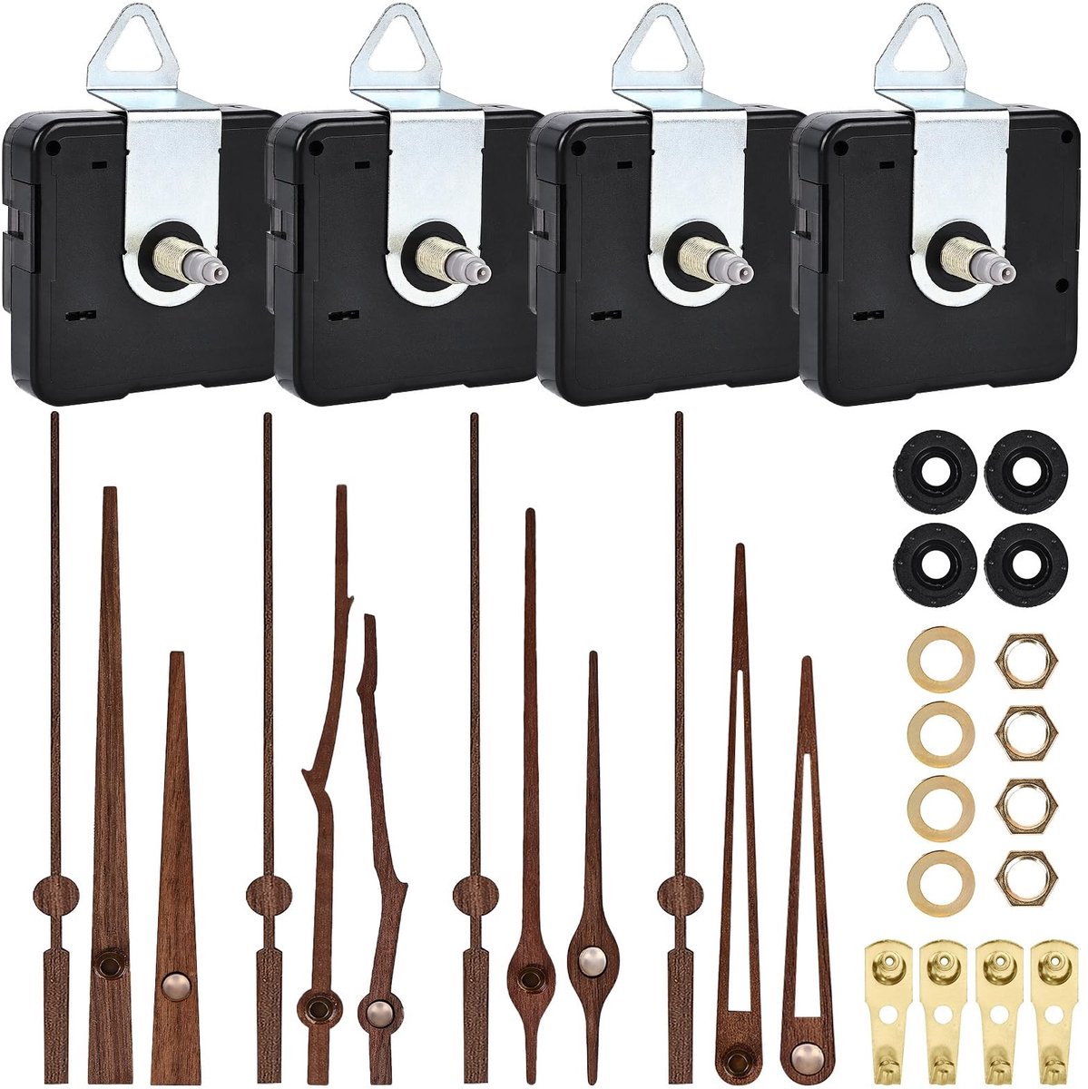 Omgoods - Wandklok Mechanisme met 4 Stuks Quartz Beweging en Houten Wijzers