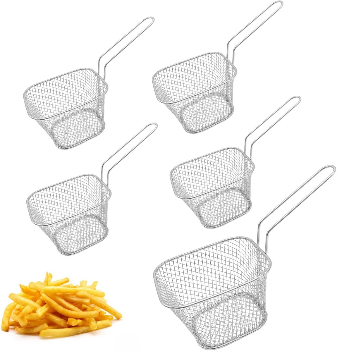 5 stuks frituurmand met handvat, mini-frietmandje, roestvrij staal, kleine frietmandjes voor het vasthouden of filteren