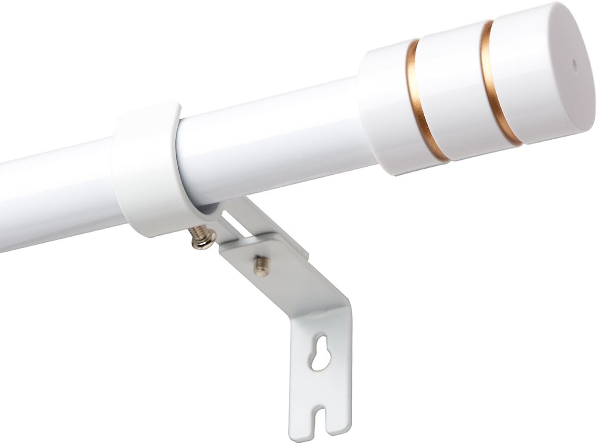 Omgoods - 25mm Witte Gordijnroede Set - met Metalen Beugels en Witgouden Einden