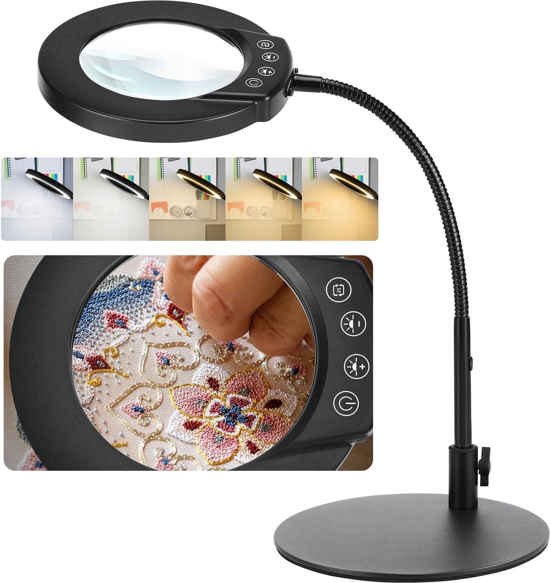 Omgoods - Desk lamp met 10x vergroting en licht - Dimbare en verstelbare kleuren