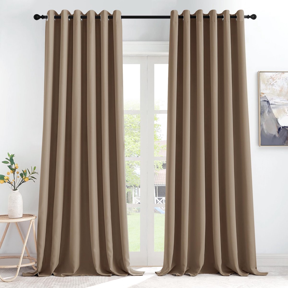 Omgoods - Zwarte Blackout Gordijnen - Thermisch Isolerend 200B x 245H cm (2 Panelen) Cappuccino
