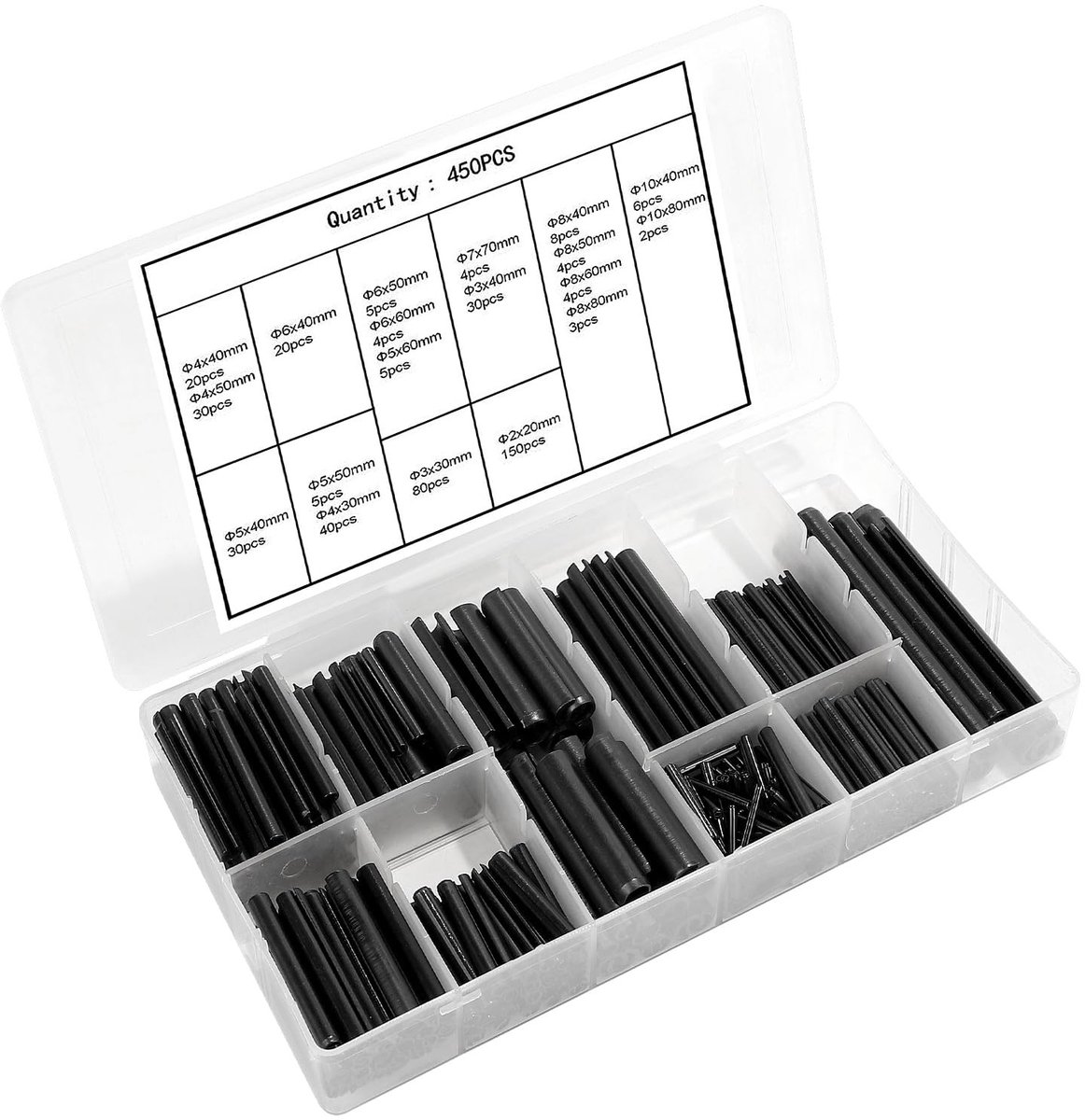 Omgoods - 450 Stuks Veerpinnen met Slotted Elastic Pins, Diverse Maten