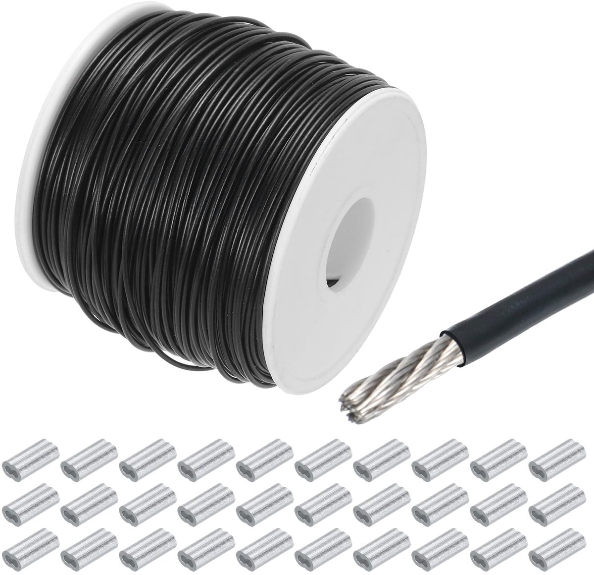 Omgoods - 100m Rvs Kabel met 30 Aluminium Moffen voor Waslijn en Decoratie