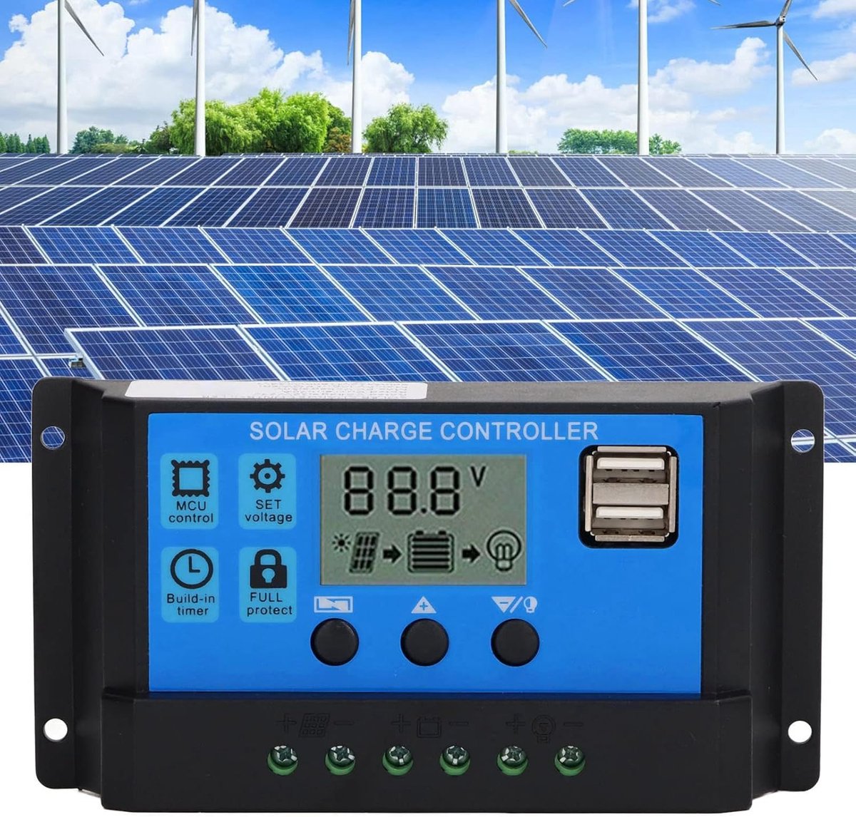 Laadregelaar op zonne-energie, MPPT zonnepaneelbatterij, intelligente regelaar, 12 V/24 V, PWM, automatische parameter, verstelbaar LCD-scherm (100A)