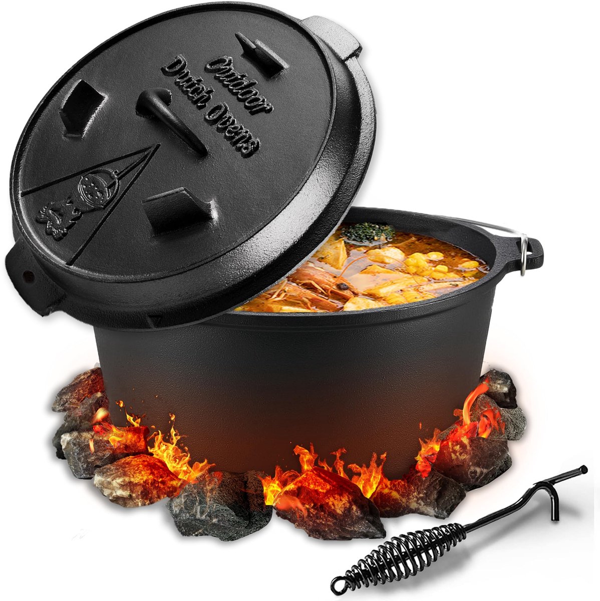 Grote 9 Liter Gietijzeren Dutch Oven - Ideaal voor Stoofschotels, Goulash en Buiten Koken