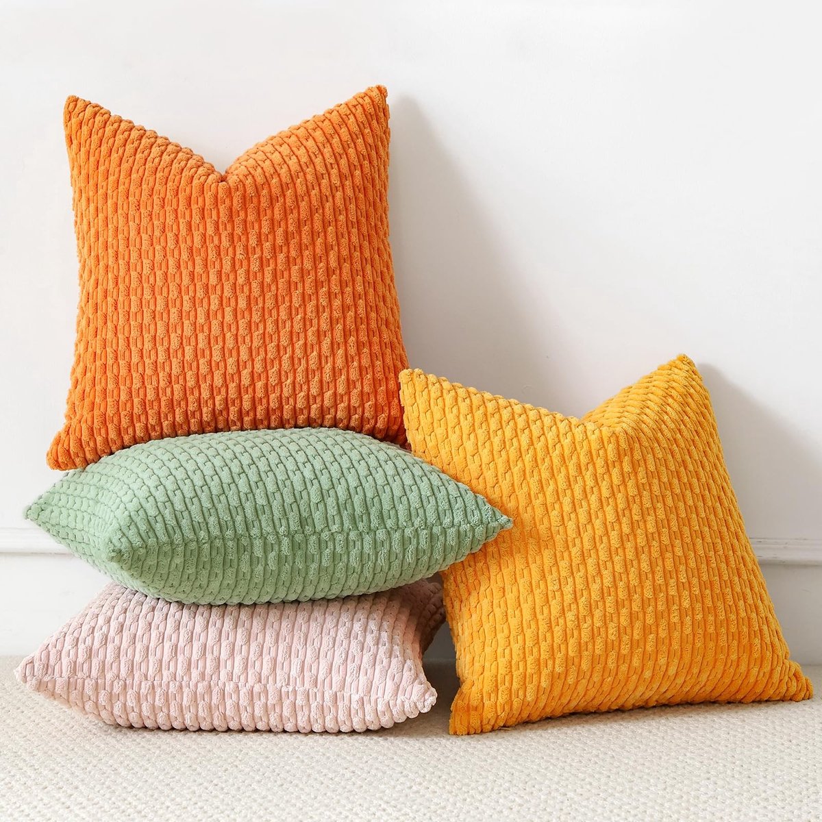 Omgoods - Set van 4 Zachte Corduroy Kussenhoezen 50 x 50 cm Boho Gestreept