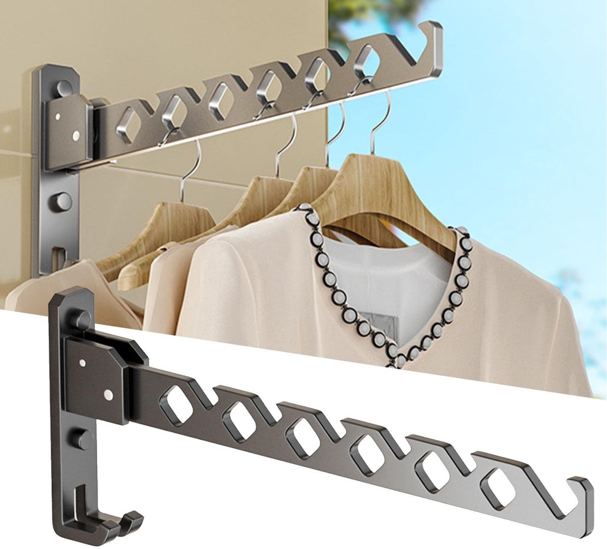 Omgoods - Wandgemonteerd Opvouwbaar Kleerhangerrek van Aluminium