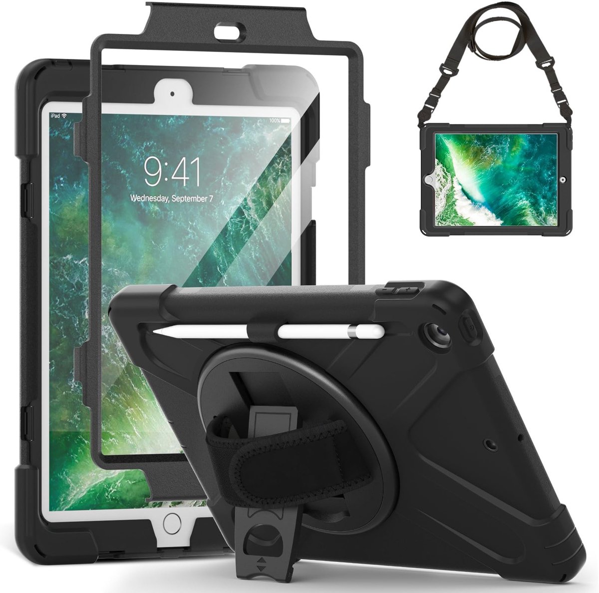 Omgoods - Beschermcase voor iPad 6e/5e generatie 9.7 inch - Schokbestendige Rugged Armor met Rotating Stand