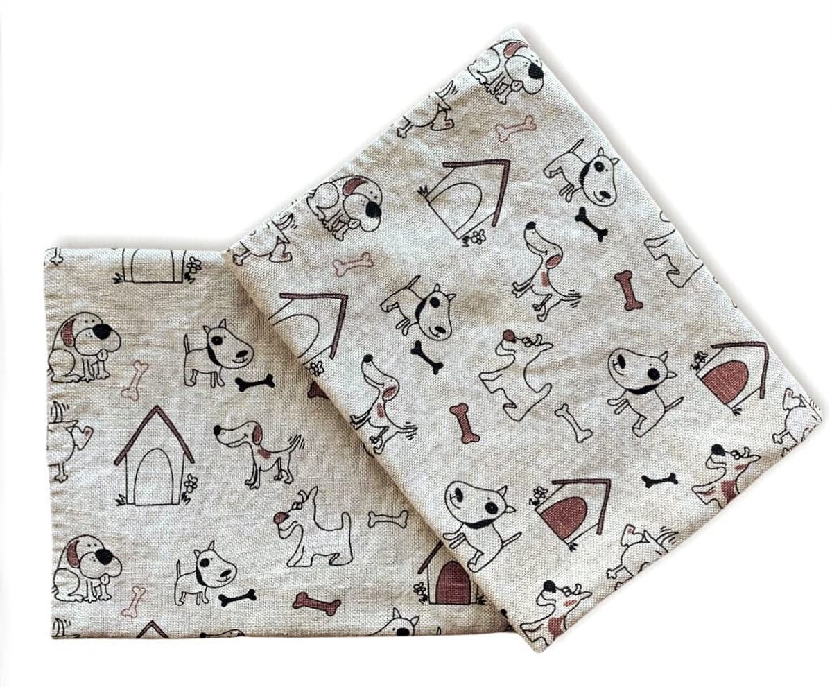 Omgoods - Set van 2 Gourmet Keuken Handdoeken - Semi-Waxen Linnen met Gelukkige Hond Print