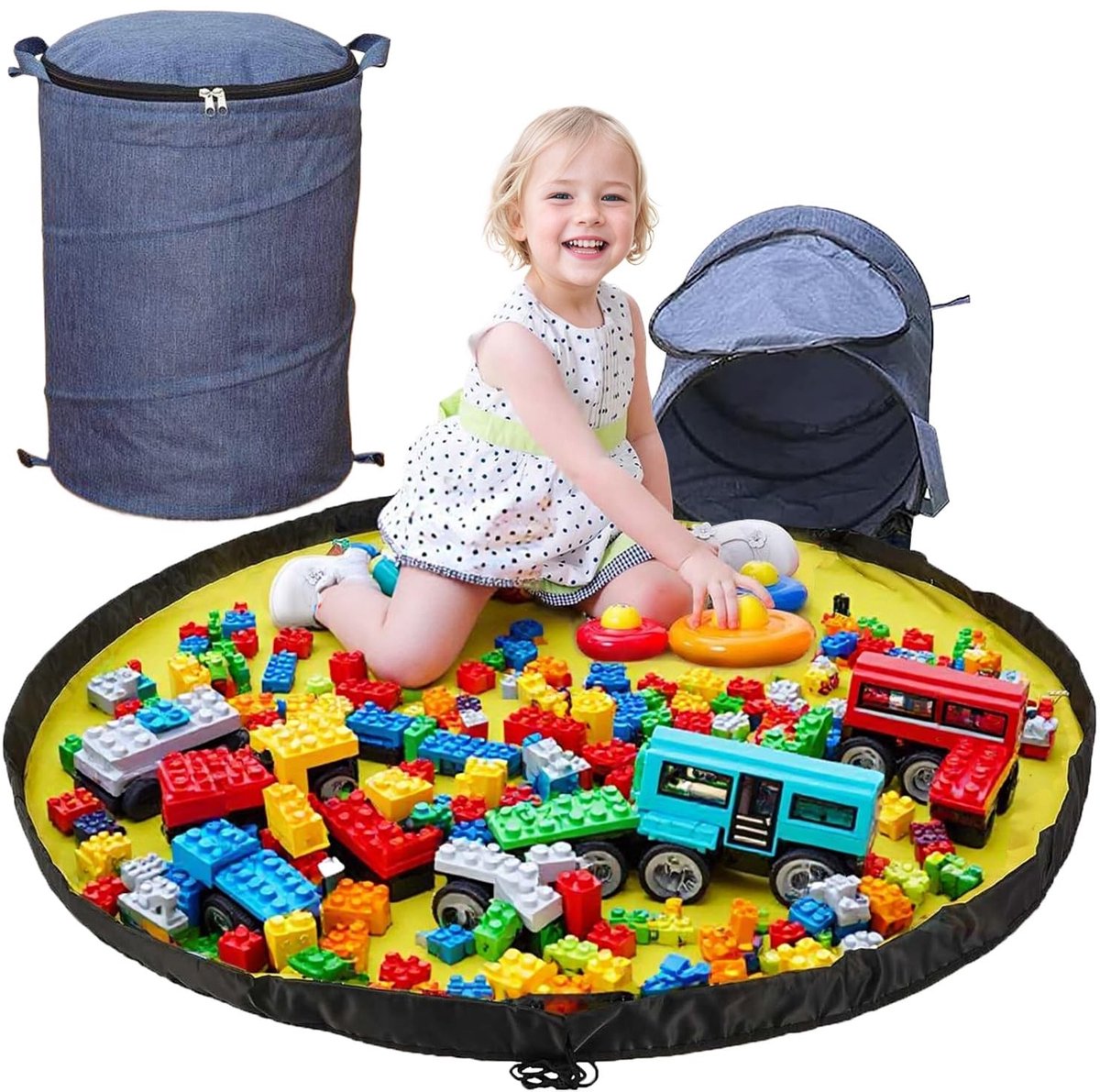Omgoods - Opbergmand met Speelmat - Grote Toy Storage Basket in Blauw
