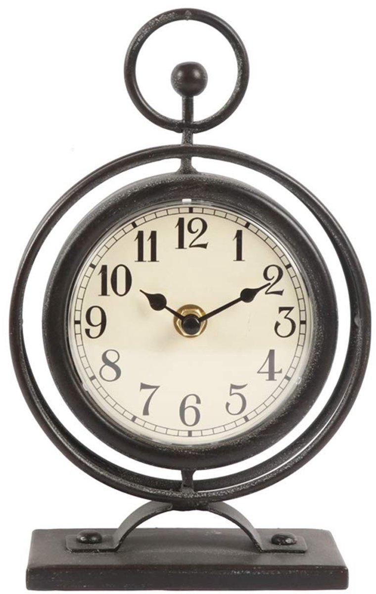 Omgoods - Vintage Metaal Tafelklok - Decoratieve Zwarte Wandklok 24 cm