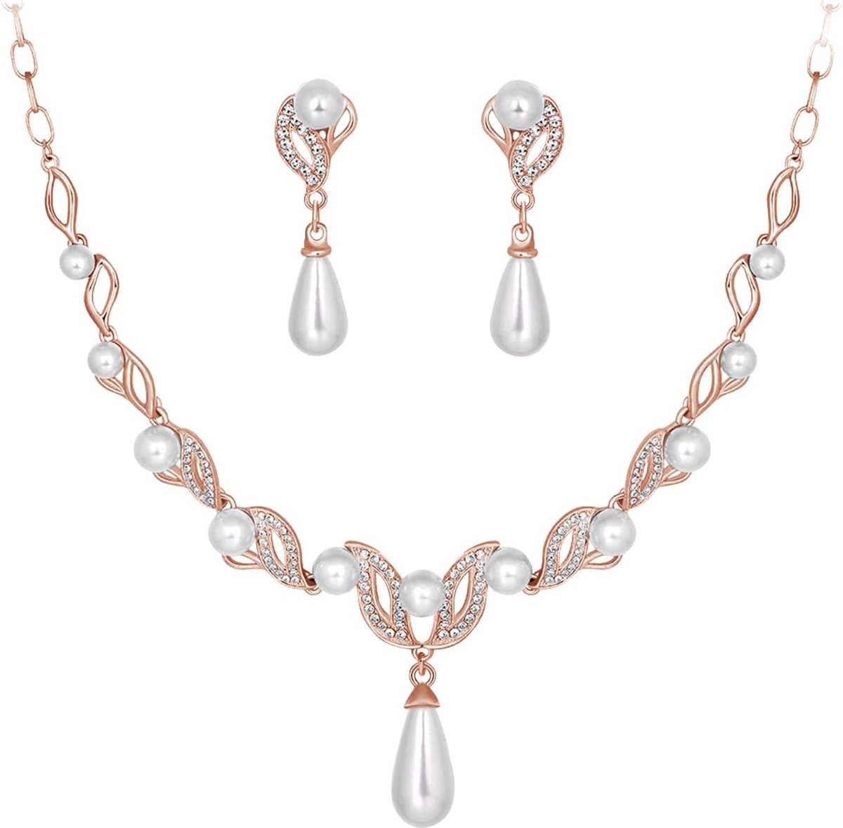 Sieradensets voor dames, parels, oorbellen, strass halsketting, glitter, modesieraden, bruiloftssieraden voor bruid, bruidsmeisjes, luxe bruidssieradenset met