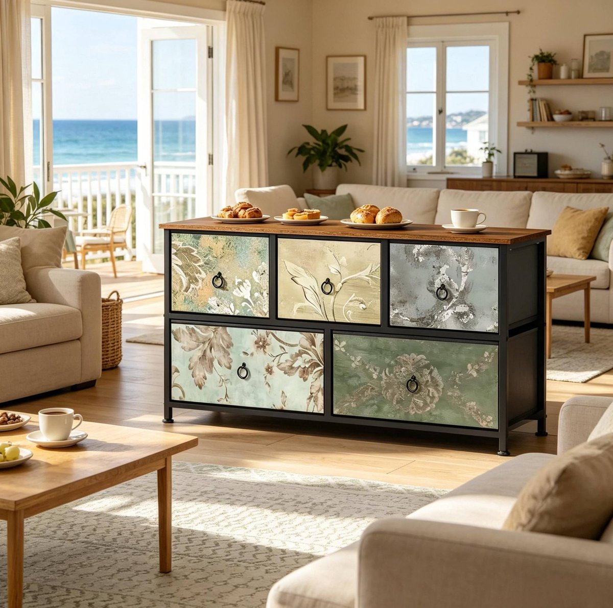 COVREO Ladekast 100x54x30 cm multicolor, metalen frame met 5 lades
