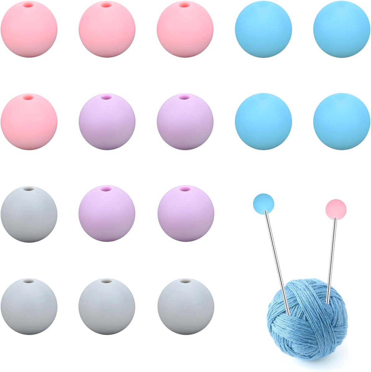 16 Pcs Breinaald Stoppers Point Protectors, 12Mm Siliconen Leuke Ronde Kraal Stitch Tip Cap Breien Accessoires Naald End Cover Diy Craft Benodigdheden