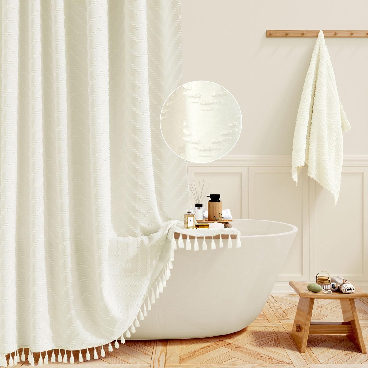 Omgoods - Boho Farmhouse Douchegordijn 182 x 200 cm met Haken