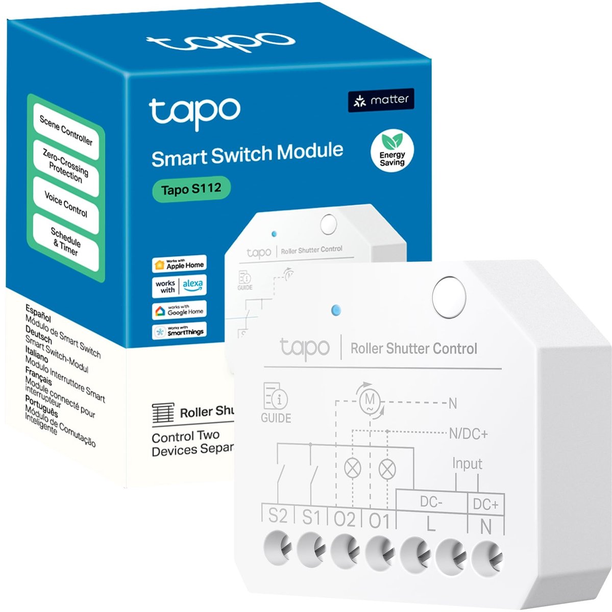 Omgoods- Smart Relaisschakelaar 2-kanaals - WLAN/Bluetooth - Rolluik/Schakelaarmodus - Stroomverbruikmeting - Matter-compatibel - Compact/Installatie in EU-dozen - Domotica