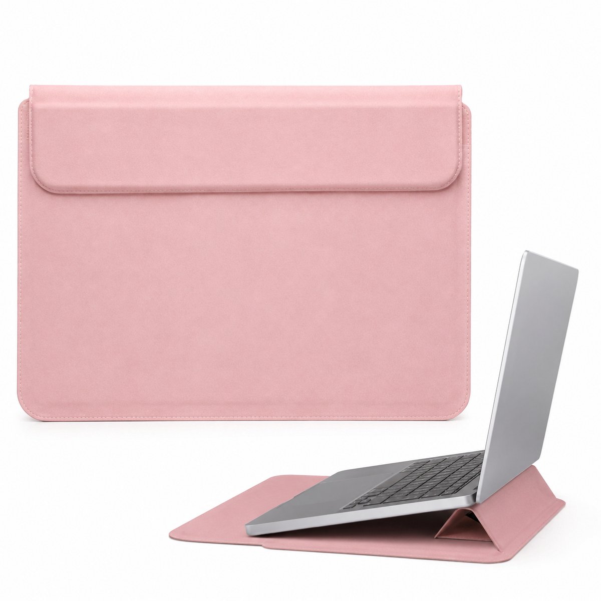 VHV - Laptophoes met Laptopstandaard 15-16 inch - Waterafstotende PU Sleeve met Polssteun en Magnetische Sluiting - Roze