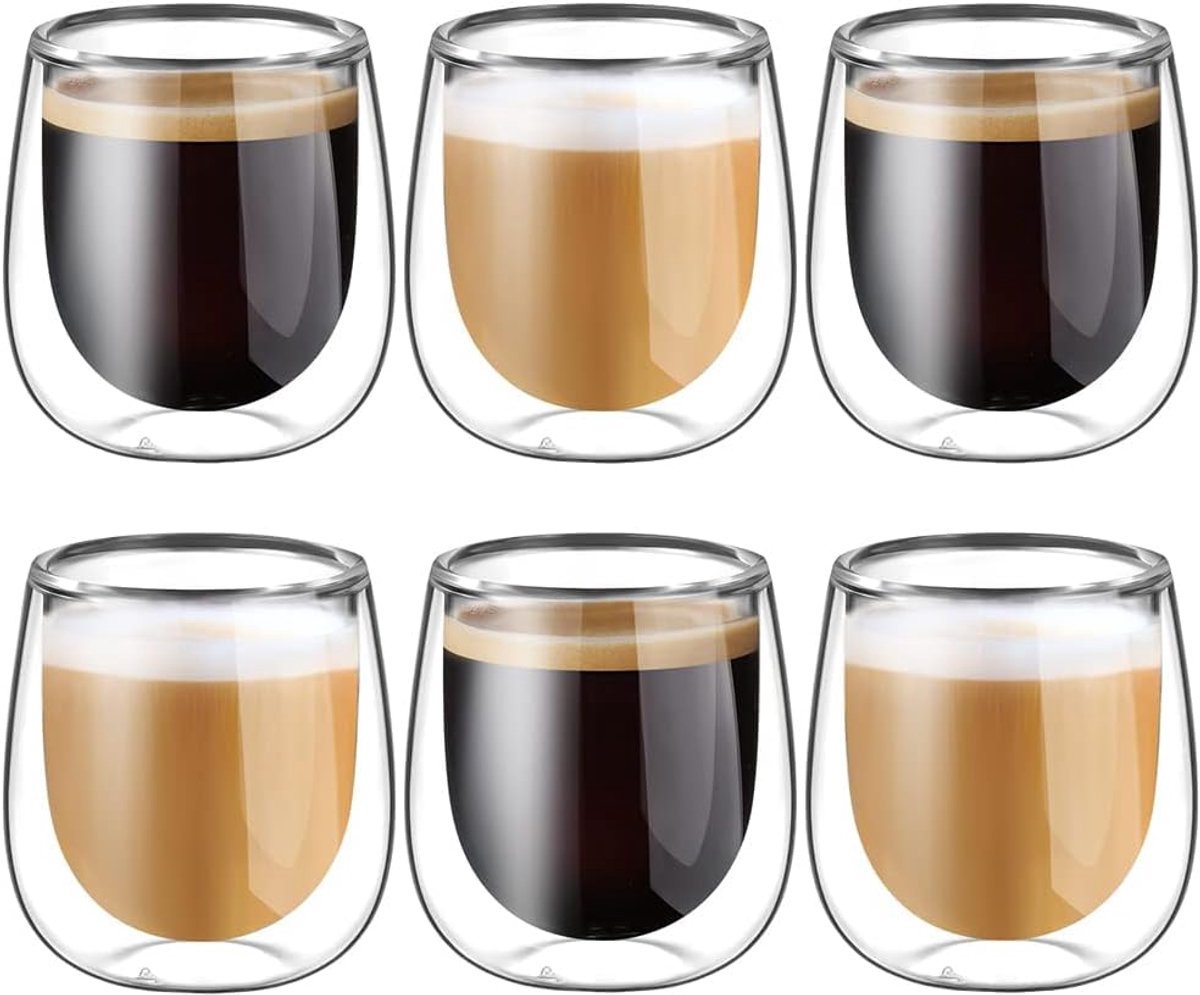 glastal Dubbelwandige Espresso Koffie Glazen Cups Glazen Borosilicaat Glazen voor Thee Dessert 100ml (4 oz) Set van 6