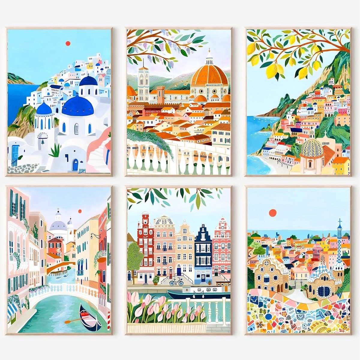 Omgoods- Schilderen op Nummer 6 Stuks - Doe-Het-Zelf Landschap - Acrylverf Set - Handgeschilderd - Inclusief Penselen en Haken - 20 x 20 cm - Doe-het-zelf Schilderij