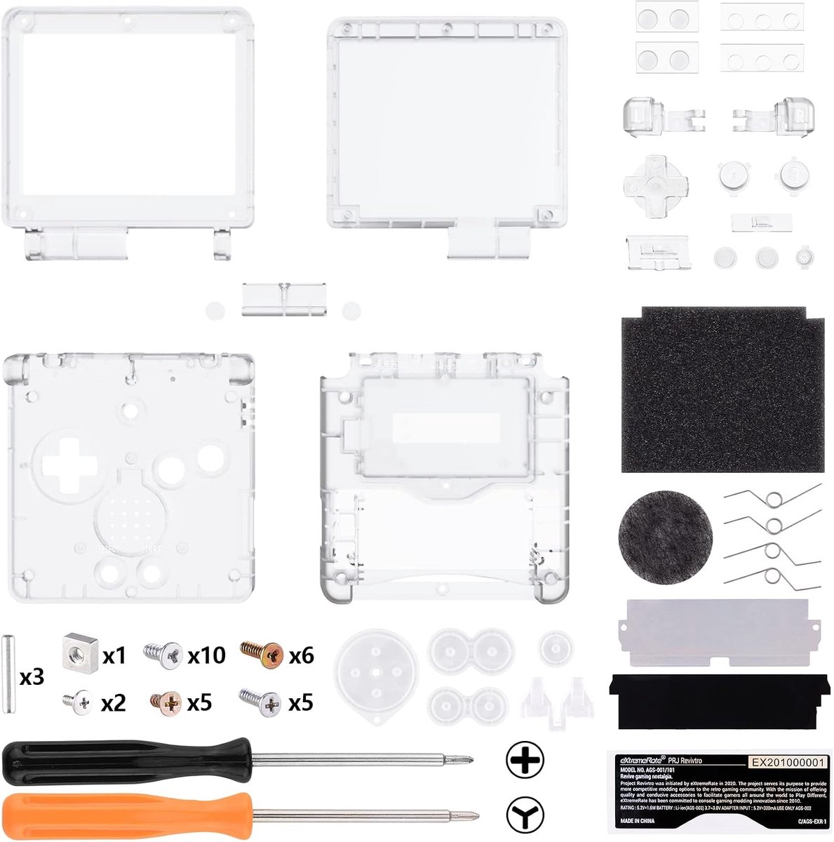 eXtremeRate Cover Hoes Set voor Gameboy Advance SP,Vervanging Knoppen Shell Case Toetsen voor GBA SP Console-Compatibel met IPS&Standard LCD(Geen Console&IPS Scherm)-Transparant
