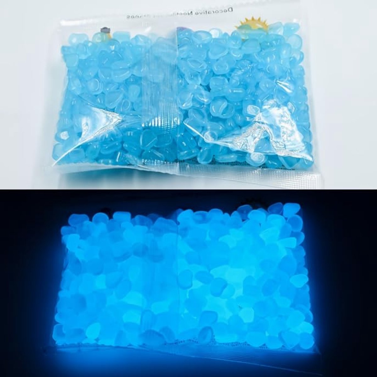 Lichtstenen, ca. 500 stuks, blauw, hars, oplichtend in het donker, voor tuin, aquarium en trottoirs, werkt op zonne-energie