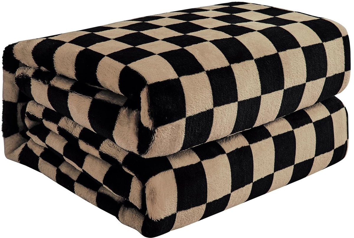 Omgoods - Plaid Flanel Fleece Deken - Zacht en Cozy in Zwart Bruin