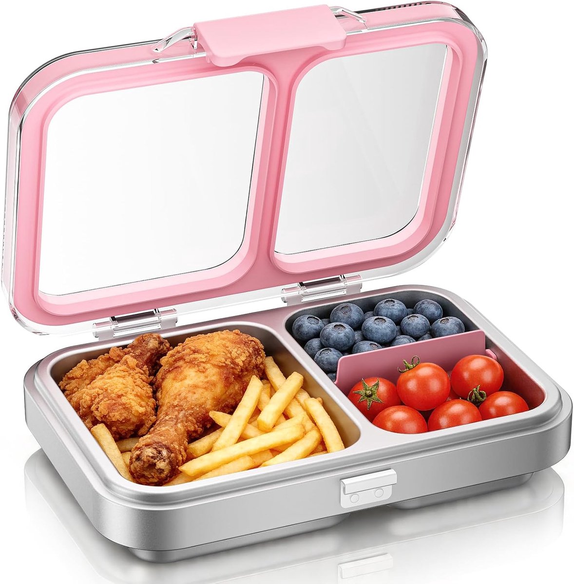 HOMEFAVOR Roestvrijstalen broodtrommel voor kinderen, 1000 ml, metalen bento-lunchbox met 2 vakken, lekvrije broodtrommel voor kleuterschool, kleuterschool, school, sandwichbox, lunchbox, lunchbox