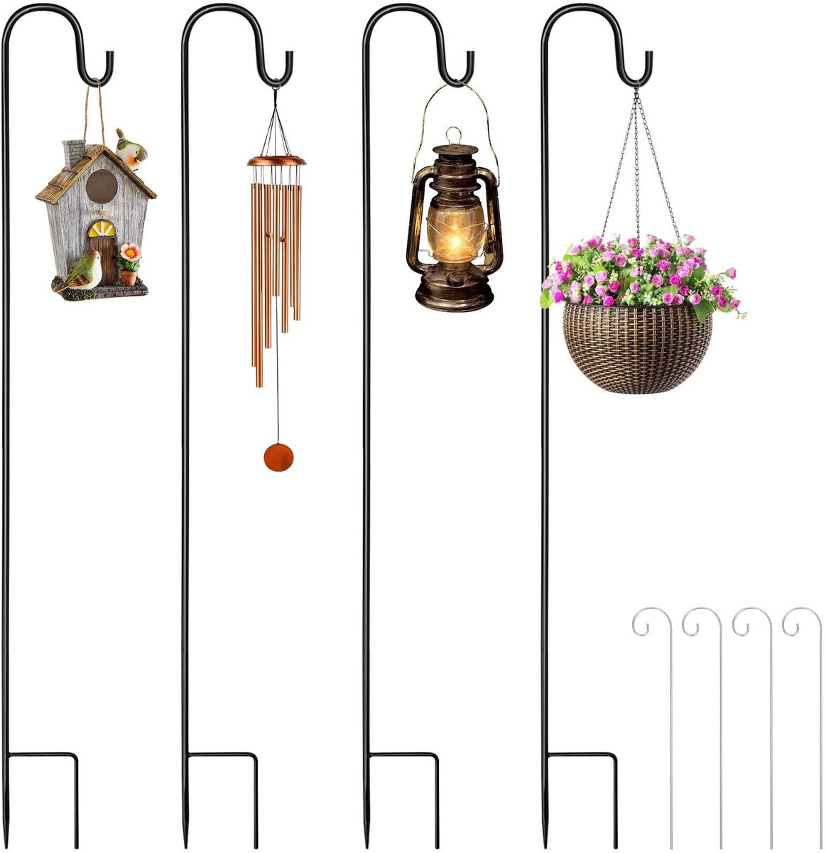 Omgoods - Set van 4 Verstelbare Herderhaken - 100 cm Hoog - Tuindecoratie en Lampensteunen