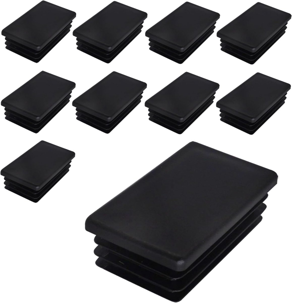 (10 stuks) Rechthoekige kunststof pluggen 40 x 70 mm, matte buisdoppen, rechthoekige buisinzetstukken, paalpluggen, zwart RAL 9005