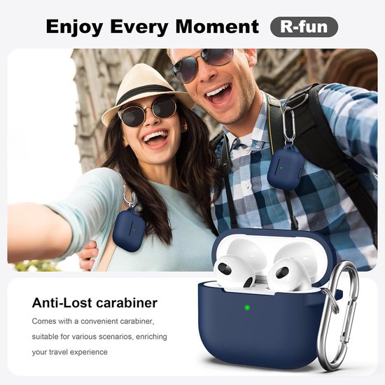 Compatibel met AirPods 3e generatie 2021 Oplaadhoes, Zachte Silicone Beschermhoes Compatibel met Apple Airpod 3 Gen met Schoonmaakset & Sleutelhanger,Middernachtblauw van compatibel — afbeelding 2