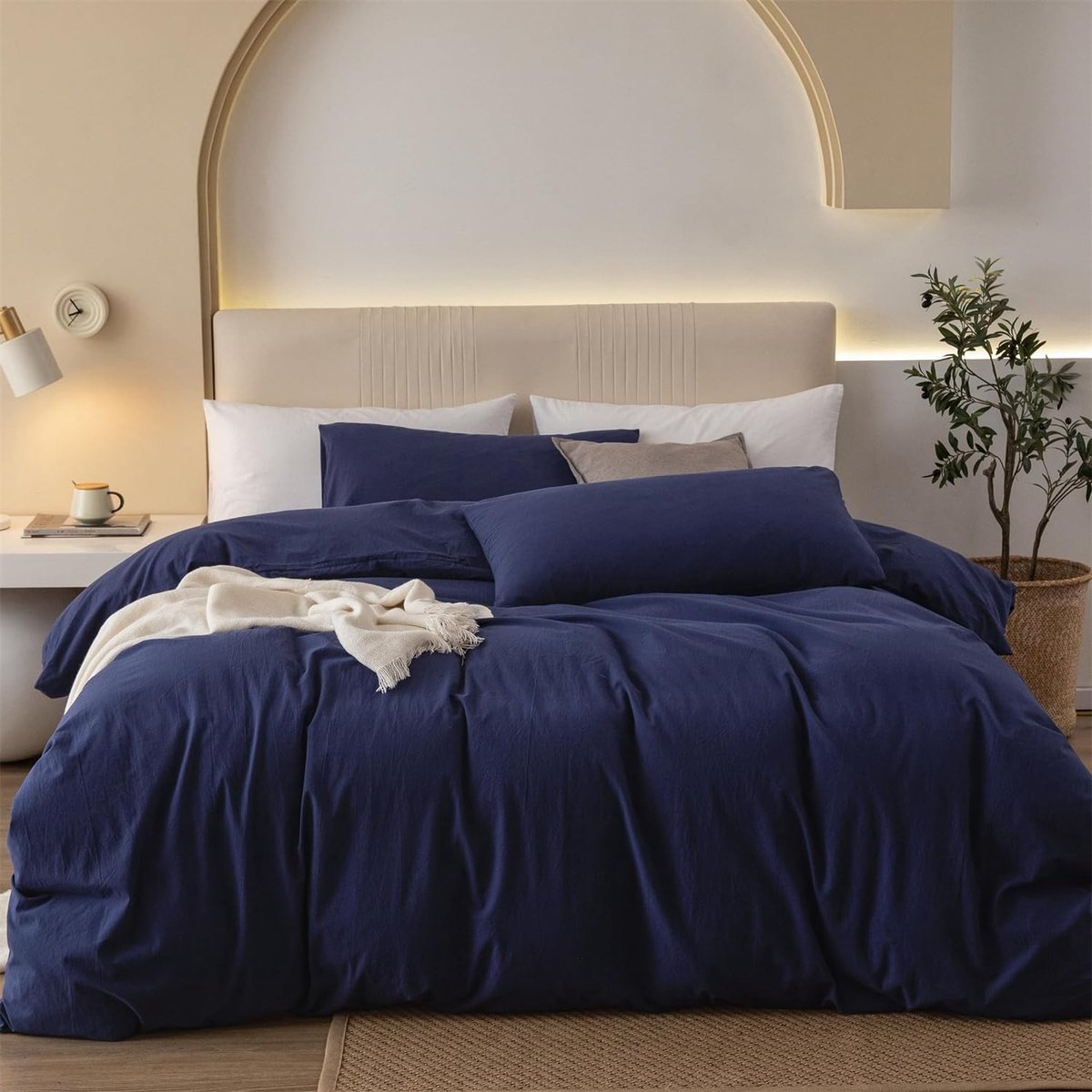 Omgoods - Katoenen Bedset 220 x 240 cm in Marineblauw