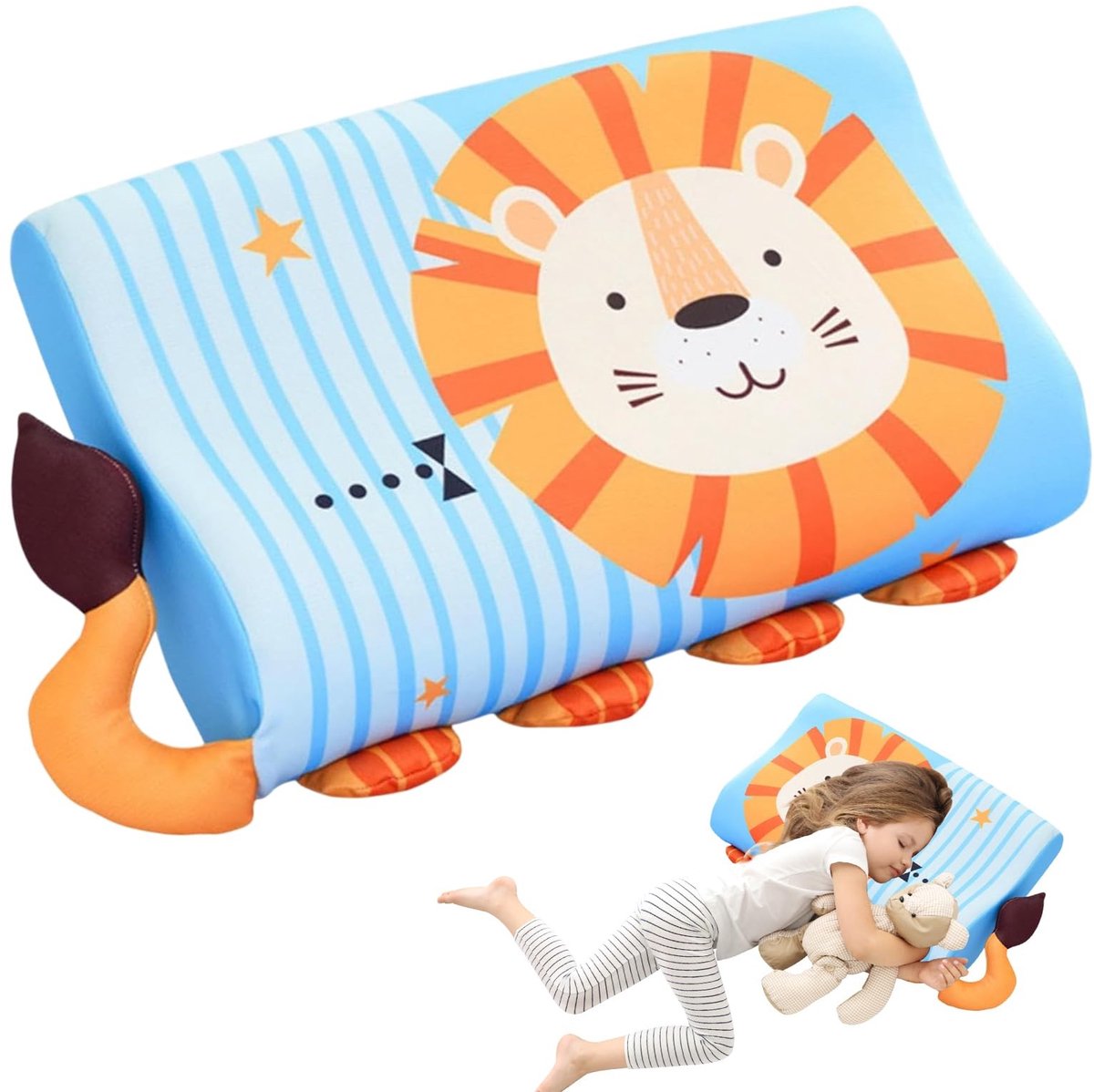 Omgoods - Calmly Kussen voor Kinderen - Ademend Hoofdkussen met Crèmekleurige Leeuw