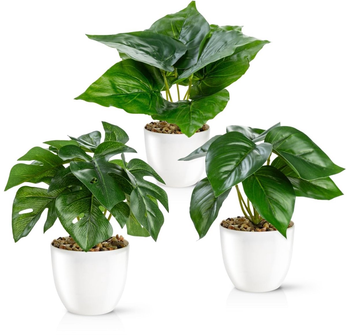 Omgoods - Set van 3 Kunstplanten in Hoogglans Keramische Potten - Decoratieve Planten