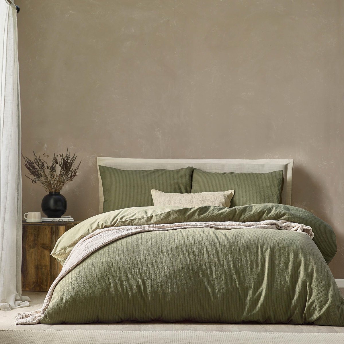 Omgoods - Malton Stripe 100% Katoenen Dekbedovertrek Forest Green Eenpersoons