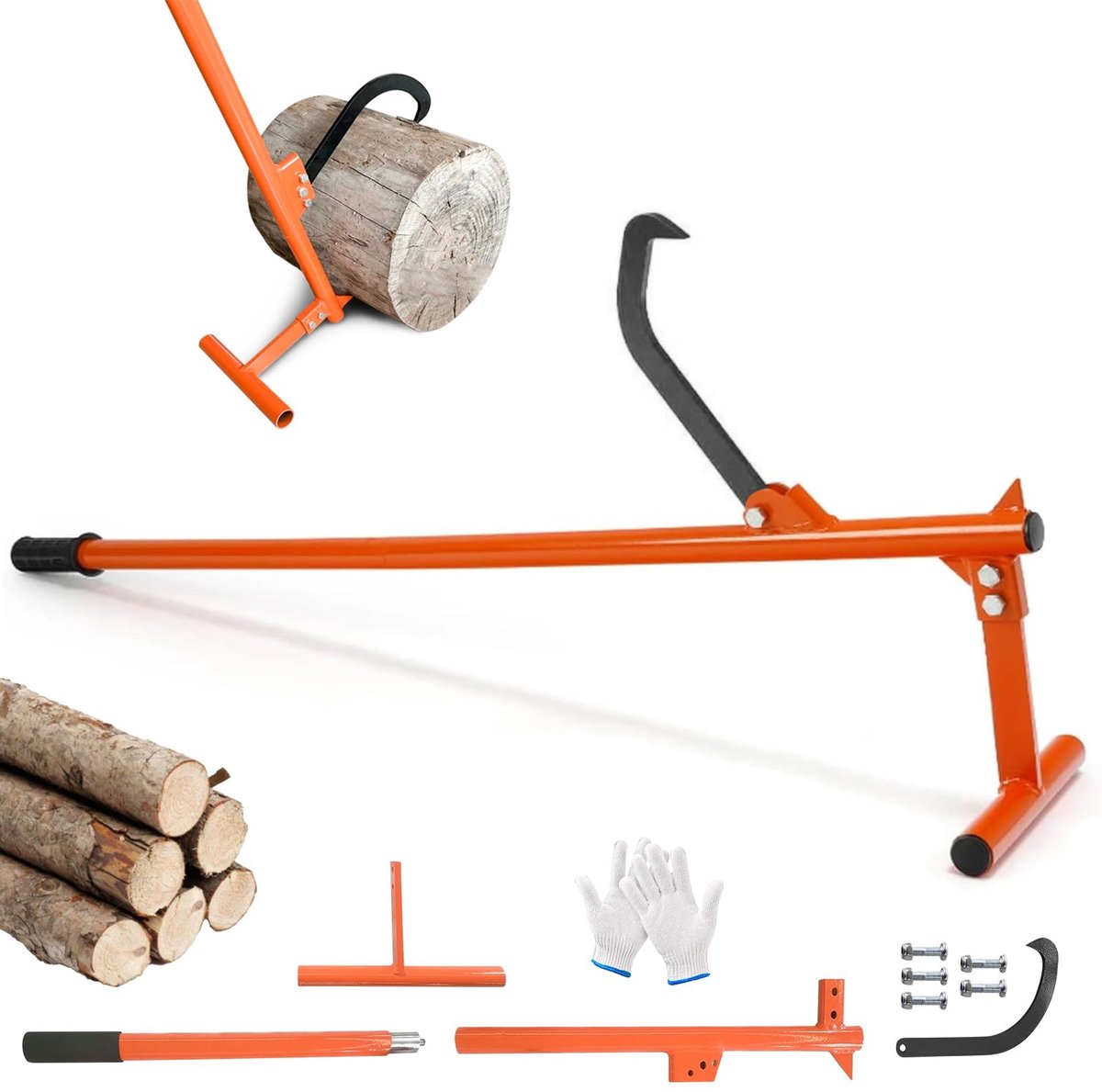Omgoods- Vallifter 130 cm - Houten Lift - Antislip Handgreep - Omkeerbare Haak - Voetplaat - Robuust Staal - Houtlifter