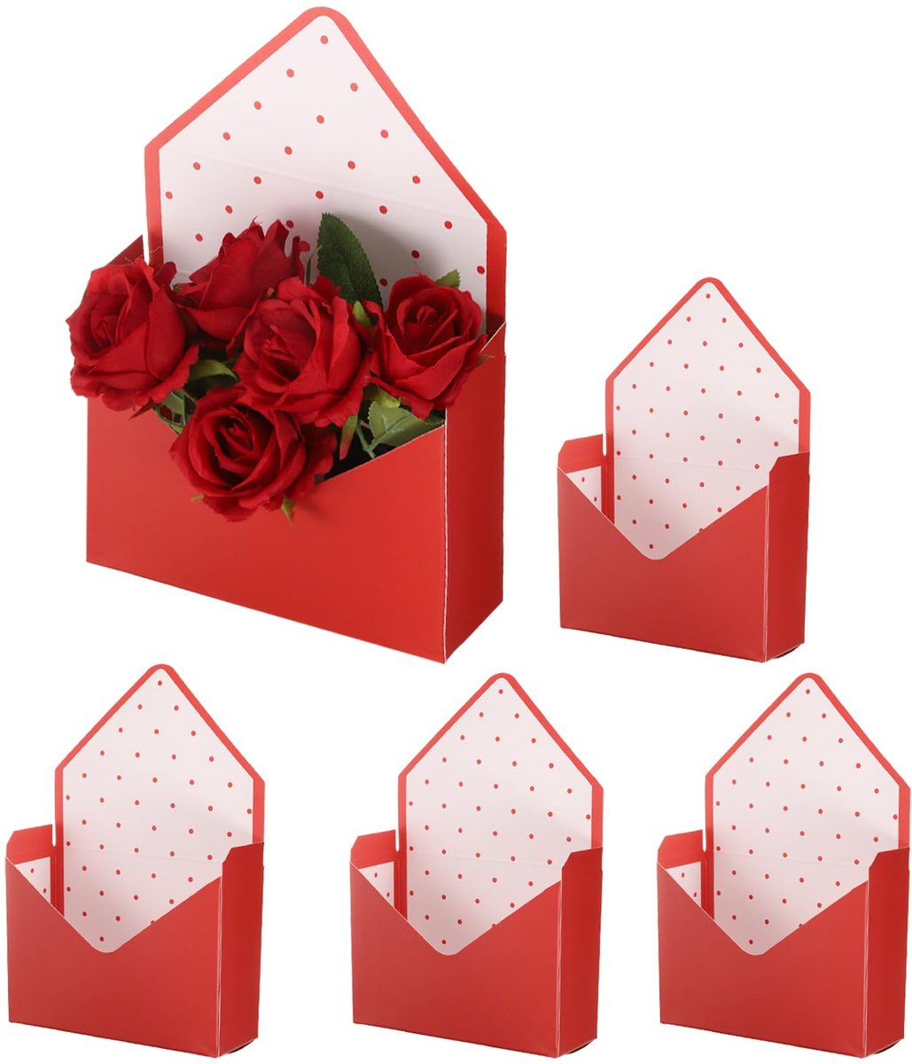 Omgoods - Papieren Bloem Geschenkzakken - 5 Stuks Grote Rode Zak voor Bloemen
