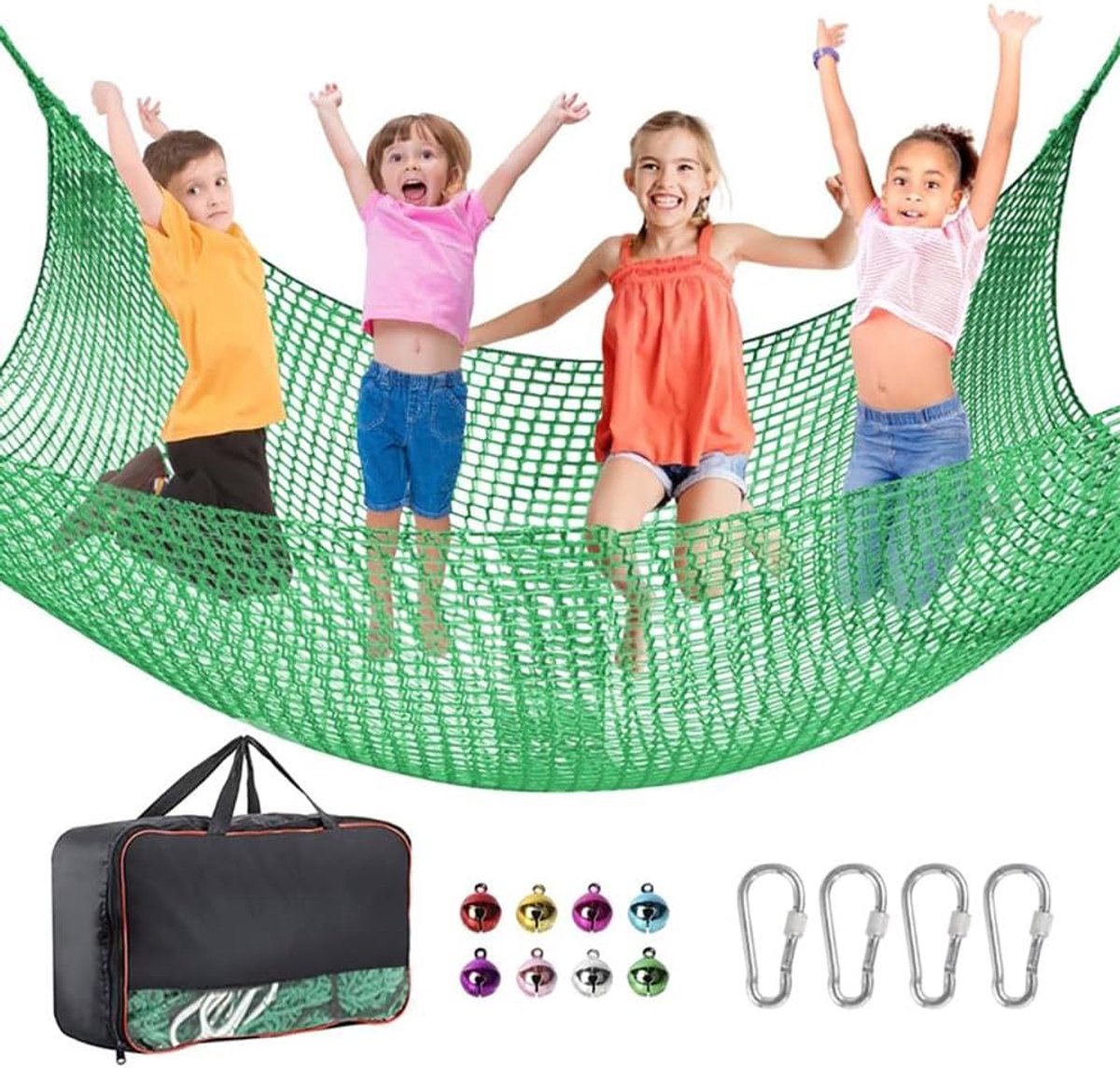 valbeschermingsnet, klimnet voor kinderen en buiten, 4 mm dik touw, gaten van 4 cm, voor valbescherming buiten, speelplaats, buiten en binnen (groen, 3 x 3)