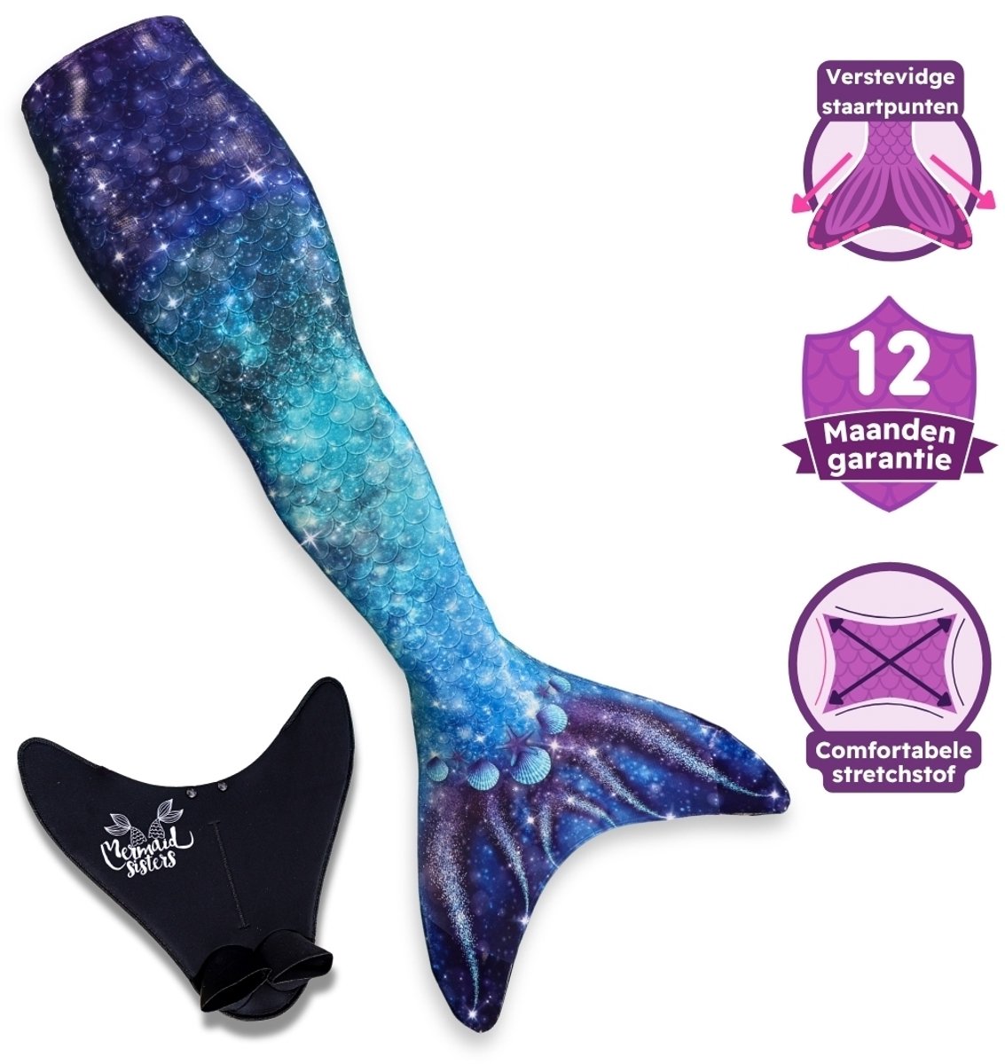 Mermaid Sisters Star of the Sea Blue - Zeemeermin Staart met Monovin voor Meisjes - Blauw - Maat 134-146