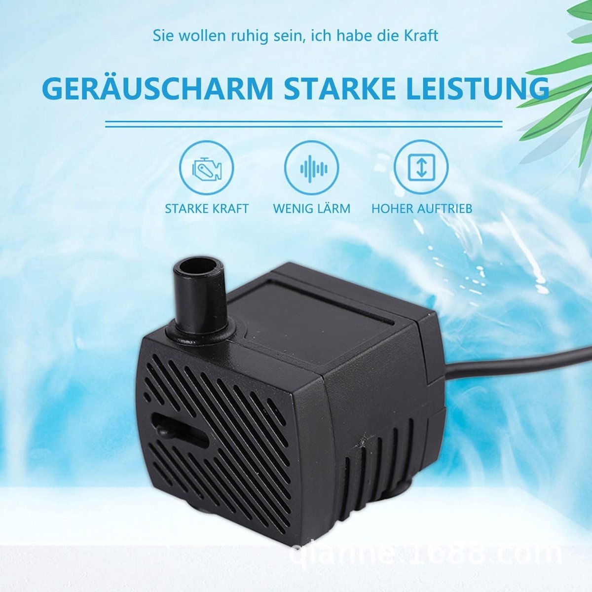 Mini-waterpomp - Zwart - 48 x 48 x 35 mm - Ultrastille Dompelpomp met 1,5 m Netsnoer - Voor Aquarium en Tuin thumbnail 3