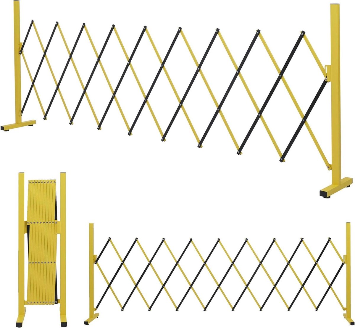 Afsluitrooster Schaarrooster - Uittrekbaarhek Omheining - Gebieden Afsluiten - Traploos Uittrekbaar - 103 x 32-265 cm - Geel-zwart