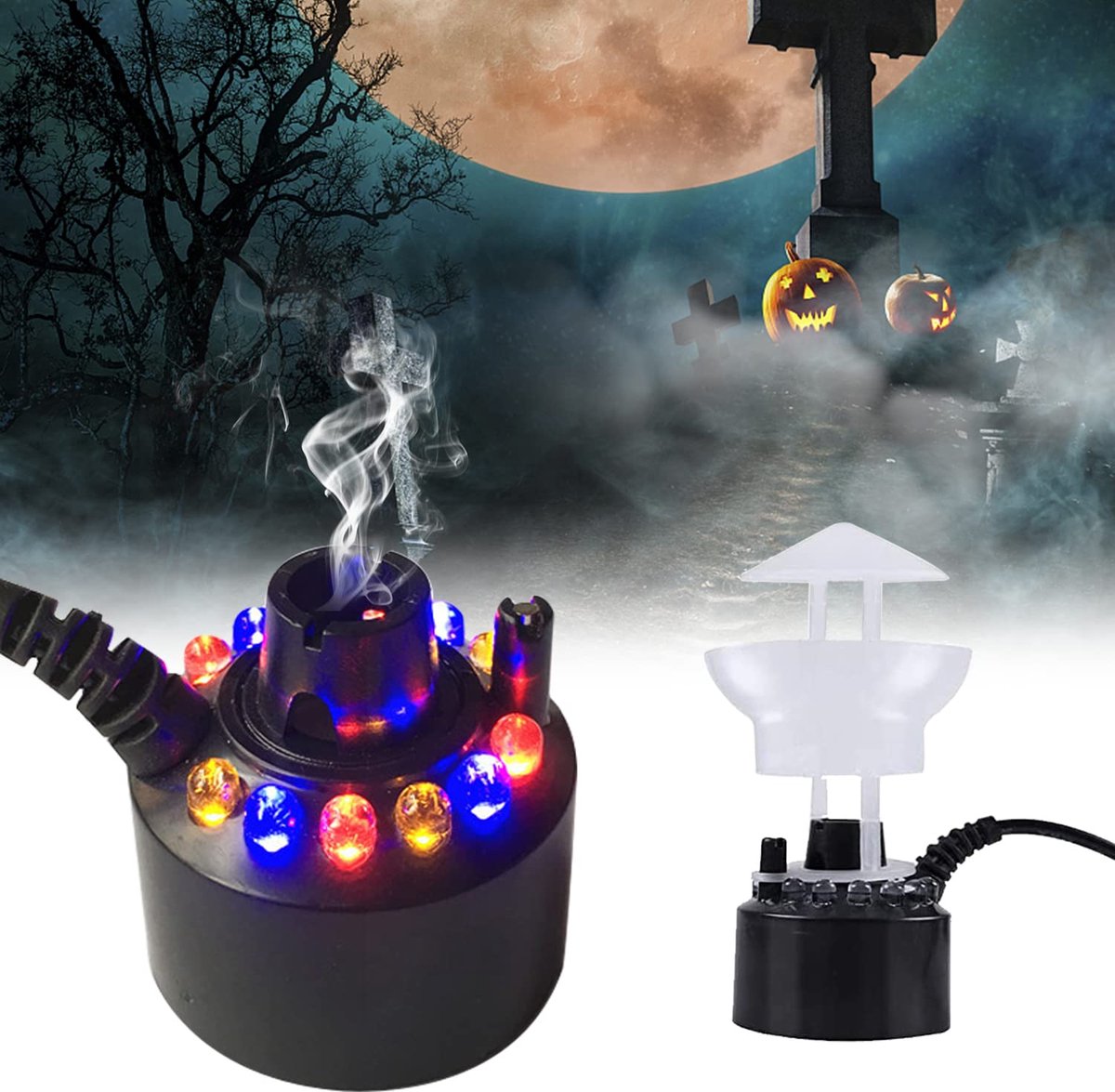 SnelShoppen - Ultrasonische Nebulizer Mistmaker met 12 LED Tricolor Gradient, Verwijderbare Water Splash Guard voor Tuin, Vijver, Kantoor en Feest