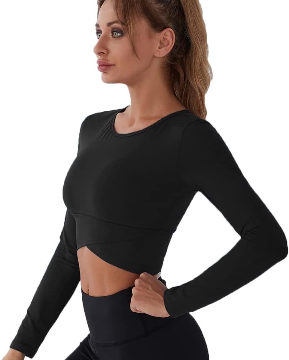 sport crop lange mouw cross wrap workout atletische running tank tops