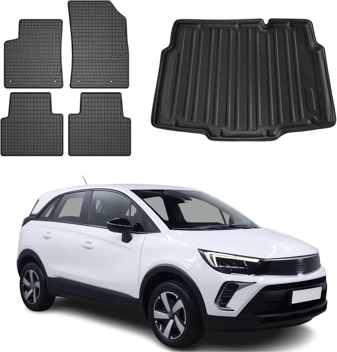 SnelShoppen - Allweather Auto Mat Set Geschikt voor Citroen C3 Aircross 2017-2022 | 3D Pasvorm Rubbermatten en Kofferbakmat Zwart TPE | Waterdicht, An